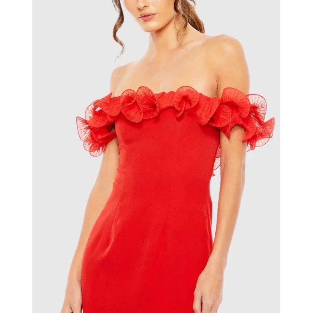 Ieena-Mac Duggal Off the Shoulder Ruffle Detail Column Gown Red size 16 #49643‎